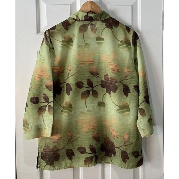 VINTAGE Alfred Dunner Tropical Floral Semi-Sheer Blouse Button Up Green Size 10 - Picture 5 of 5